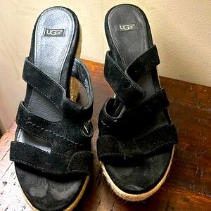 UGG Esperdrill blk sandal wedges, Suede, size 8